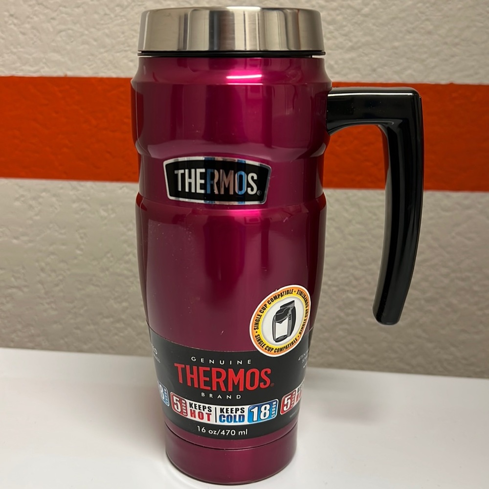 Pink Thermos tumbler mug with handle 16oz